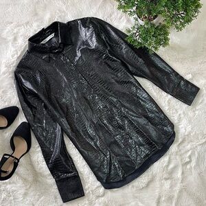 ZARA Oversized Faux Leather Longsleeve Shirt Jacket Shacket – Black